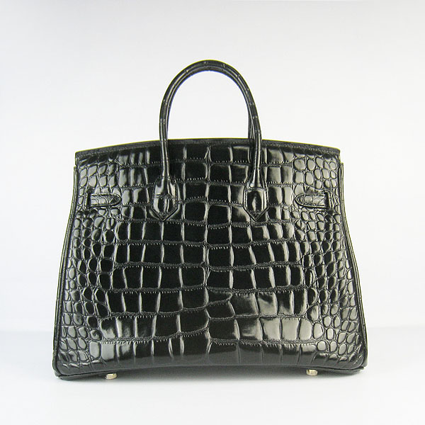 High Quality Fake Hermes Birkin 35CM Max Crocodile Veins Leather Bag Black 6089 - Click Image to Close